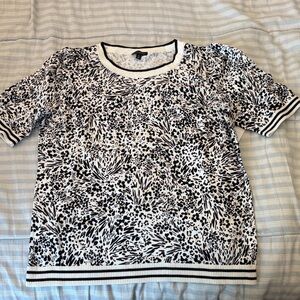 Talbots Black and White Patterned Crew Neck Sweater